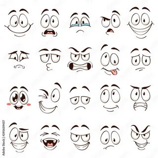 Cartoon faces. Caricature comic emotions with different expressions. Expressive 