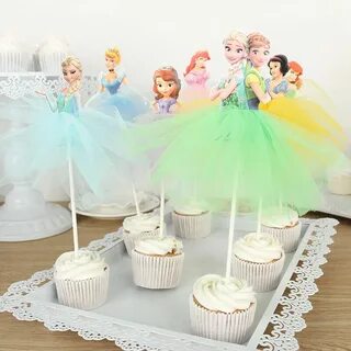 Купить 7pcs Disney Princess Cupcake Toppers Cake Decorations