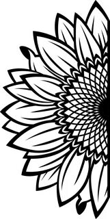 Split Sunflower for Design SVG File Half Flower PNG Clipart 