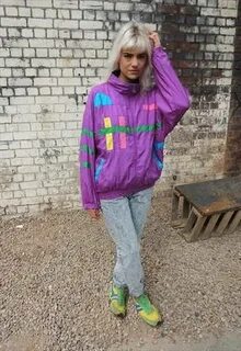 90's Purple graphic Rave Sports Jacket 90s fashion grunge ou