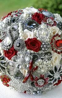 Red Black and White Wedding Brooch Bouquet DEPOSIT by annasi