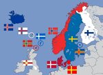 A selection of Nordic flags used in Northern Europe, from le
