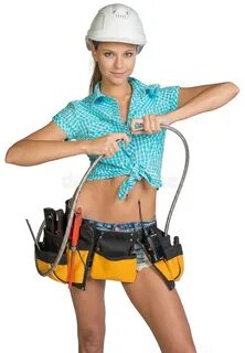 Woman Tool Belt Connects Two Flexible Hose Photos - Free & R