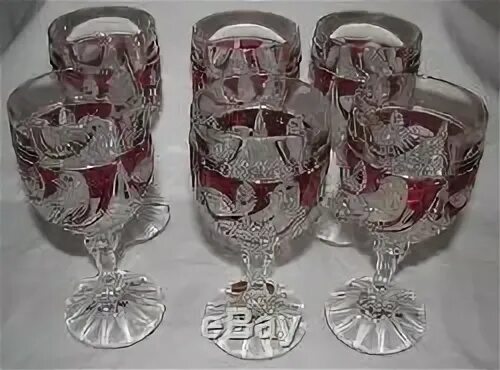 SIX German Hofbauer Ruby Red Byrdes Bird lead Crystal wine g