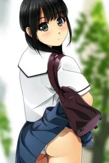 Safebooru - 1girl ass bag bangs black hair blouse blurry blu