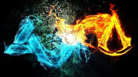 Wallpaper Fire and water, ball, creative picture 5120x2880 U