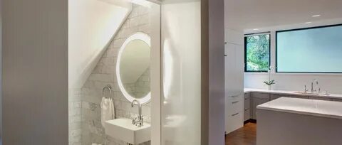 mirror! and marble! Bathroom under stairs, Powder room desig
