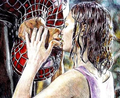 Drawn kissing spiderman - Pencil and in color drawn kissing 