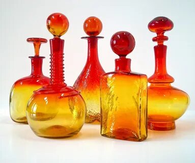 Blenko Amberina Tangerina Glass Decanter Bulbous Shape the c