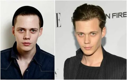 Bill Skarsgard's eyes color - green and hair color - dark br