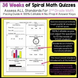 2nd Grade Math Spiral Review & Quizzes 2nd Grade Math Homewo