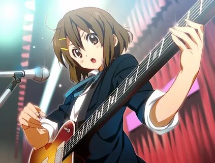 blush brown eyes brown hair guitar hirasawa yui instrument j