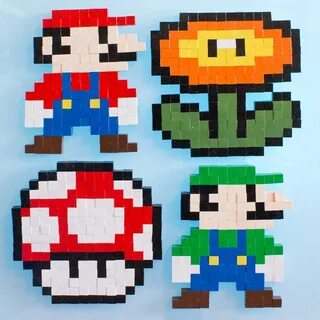 8-bit Super Mario Brothers wooden block pixel art pattern Ch