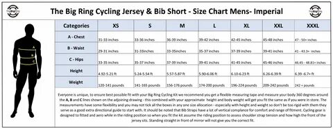 Size Chart Imperial - Cycling Jersey and Bib Short - The Big