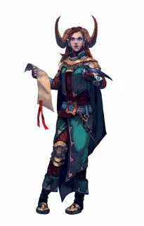 Female Tiefling Bard with Scroll - Pathfinder 2E PFRPG DND D