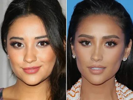 Shay Mitchell in 2011 (left) and in 2018 (right). Face fille