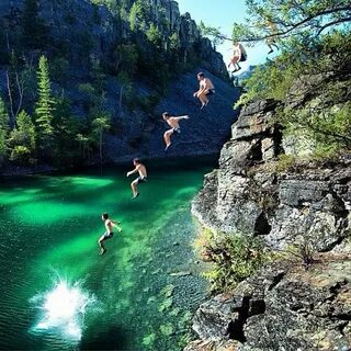"Cliff jumping at Silver Springs in the town of Elko, BC, a 