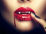 Download Wallpaper blood girl lips vampire fangs sexy (1600x