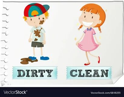 Opposite adjectives dirty and clean Royalty Free Vector