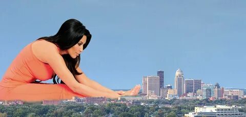 Giantess Kim Kardashian Stretching In The City by crushedbyb