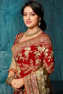 Attractive Deepika Singh Red-Coffee Designer Saree India bea