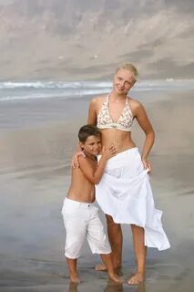 Mother and Son on the Beach Stock Photo - Image of beach, be