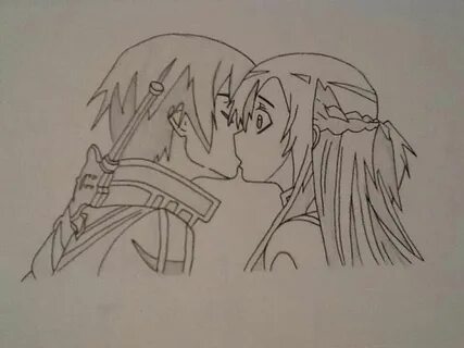 Asuna and Kirito Kiss - Sword Art Online Dibujo a lapiz anim
