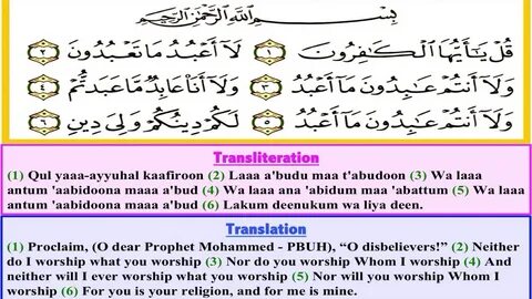 Surah Al-Kafirun/ Sura Kafiroon/ سورة الكافرون Arabic text, 