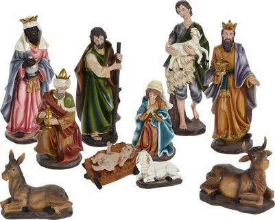 10 Piece Traditional Resin Christmas Nativity Figurine Displ