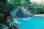 waterfall pool slide Pool waterfall, Dream backyard, Dream p