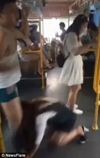 Moment a woman slips and grabs hold of a man's shorts on Fuz