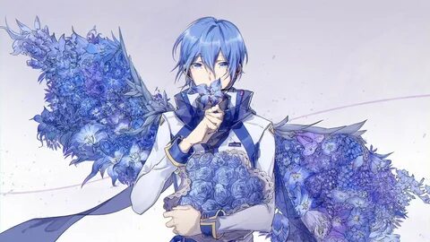 Download 2560x1440 Kaito, Blue Flowers, Wings, Vocaloid, Blu