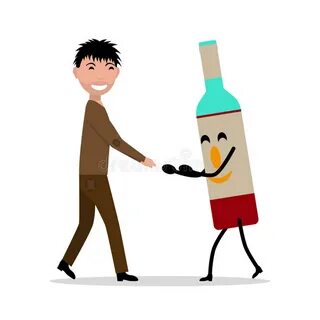 Bottle of Alcohol Enslaves a Man and a Woman Stock Vector - 