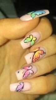 Coffin butterfly nails Video Gel nails, Retro nails, Grunge 