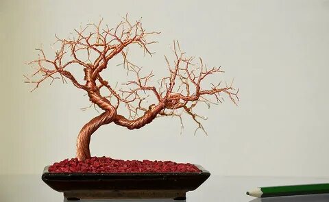 Copper wire mini bonsai tree sculpture Sculpture by Minskis