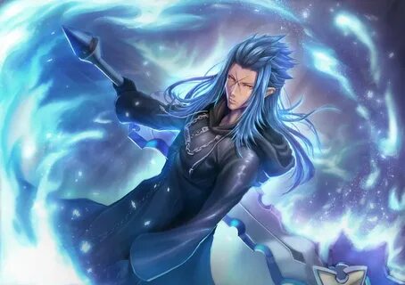 Safebooru - 1boy black coat (kingdom hearts) blue hair cloak