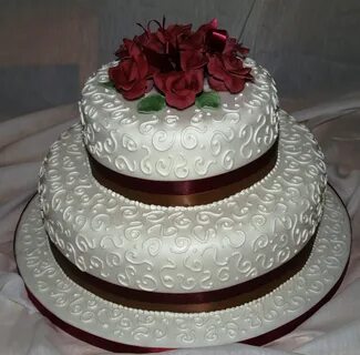Large 2 tier stacked cake with burgundy roses Sandra's Cakes