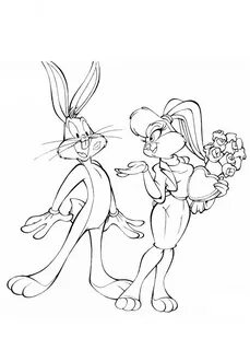 Desenho de Lola Bunny e Pernalonga apaixonados para colorir 