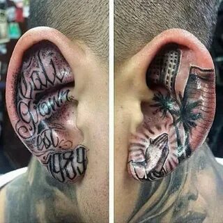 UniquE ear tat Black ink tattoos, Neck tattoo for guys, Body