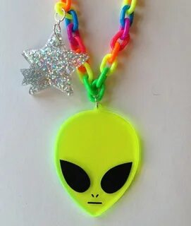 Space Rave Neon Rainbow Chain Necklace with Holographic Etsy