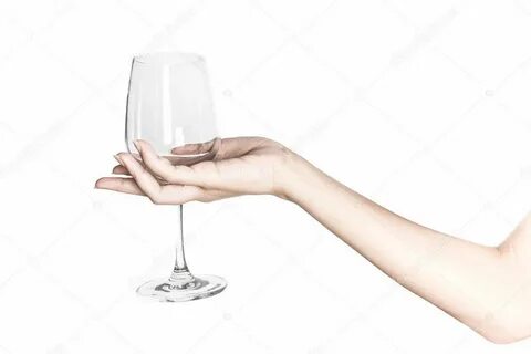 Close up hand holding a glass of wine isolated on white back