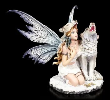 Fairy Figurine - Lislya with Snow Wolf www.figuren-shop.de