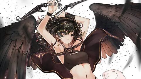 Wallpaper : illustration, anime girls, wings, dagger, cartoo