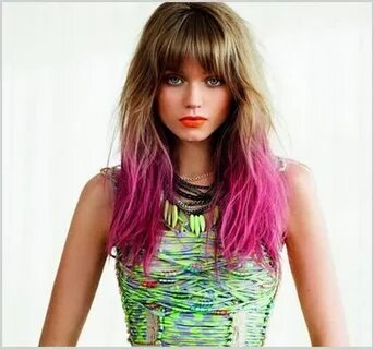 Great bangs, length and pink tips. Dip dye hair, Pink ombre 