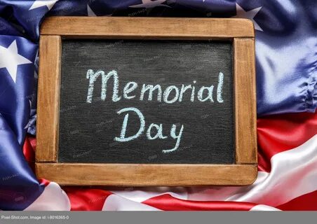 Chalkboard with text MEMORIAL DAY and USA flag :: Stock Phot