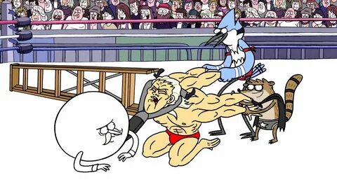 Regular Show - Mordecai, Rigby And Pops VS The Wrestlers In 