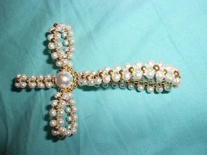 Chrismon Beaded Ribbon Cross Beaded jewelry, Beads, wire, Or