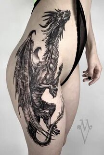 Tattoo uploaded by Marvoy * Dragon tattoo, thigh tattoo, whi