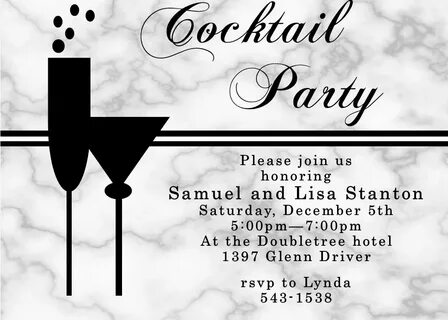 Cocktail party invitations. Classic black and white on marbl