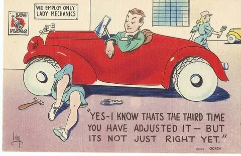 Vintage Comic Postcard Risque Lewd Lady Mechanics Cartoon Et